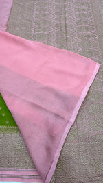Green n baby pink Pure Khadi Georgette Saree 04