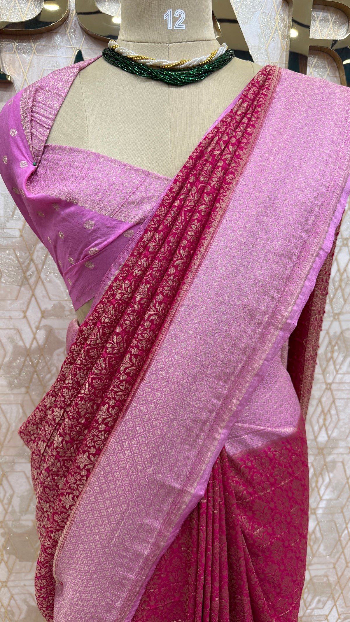 Cherry Pink Meenakari Khadi Georgette Saree 26