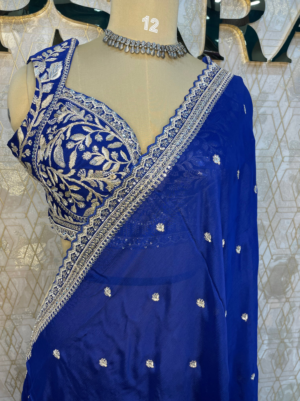 Royal Blue Handwork Stitched Blouse Designer Party Saree 55