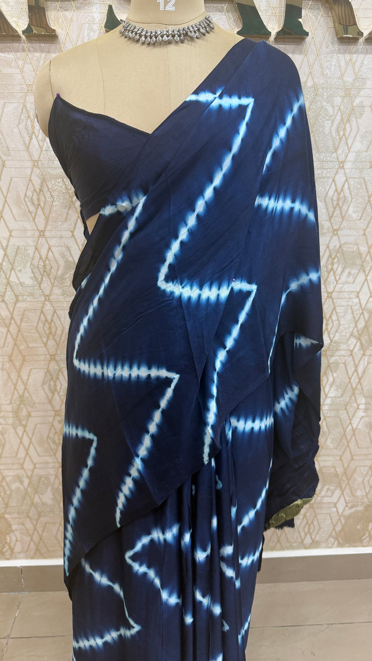 Navy Blue Pure Modal Silk Shibori Print Saree 05