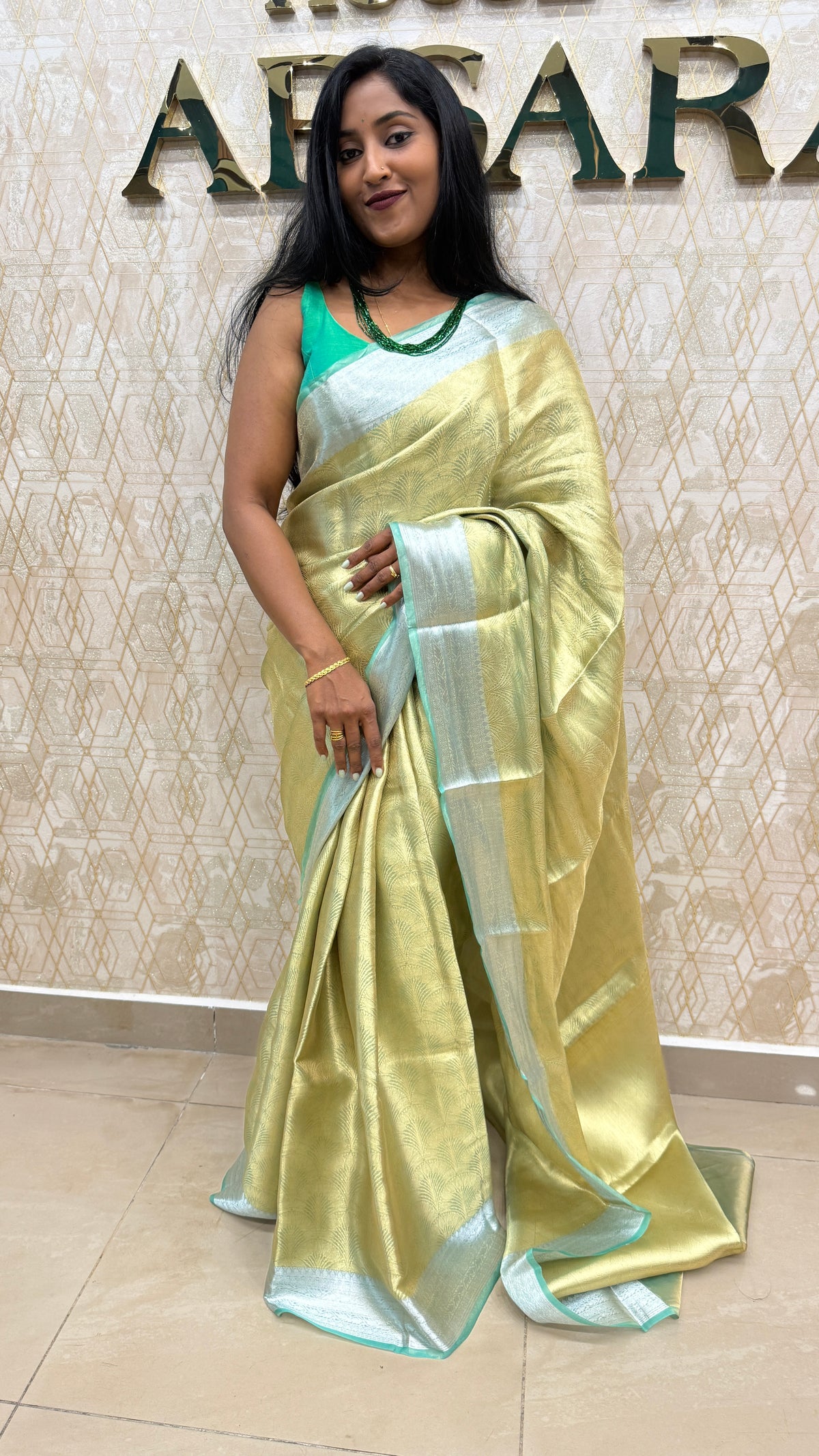 Gold n Green Pure Tissue Brocade Saree 11
