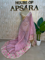Pink Cotton Tussur Petite Point Embroidery Saree 209