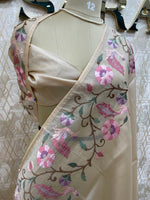 Cream Tissue Embroidery Work Saree 17