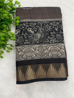 Dark Brown n Black Mangalgiri Cotton Silk Saree 13