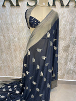 Black Chinnon Crepe Sparrow Butta Saree 67