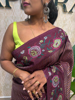 Maroon Crepe With Stripe Cross-stitch Embroidery Saree 207