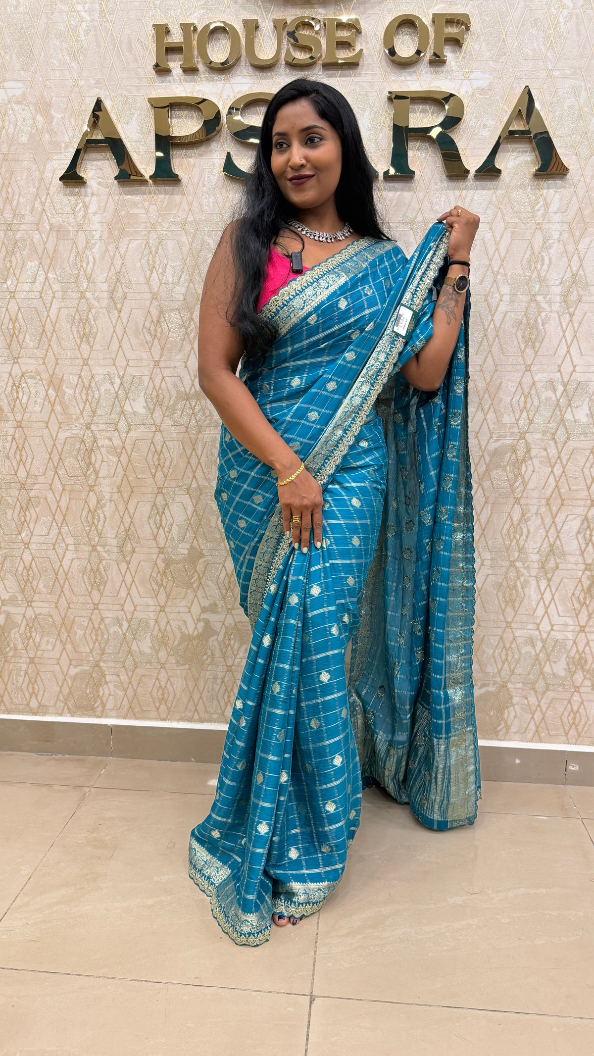 Blue Wrinkle Chiffon Saree Traditional Concept