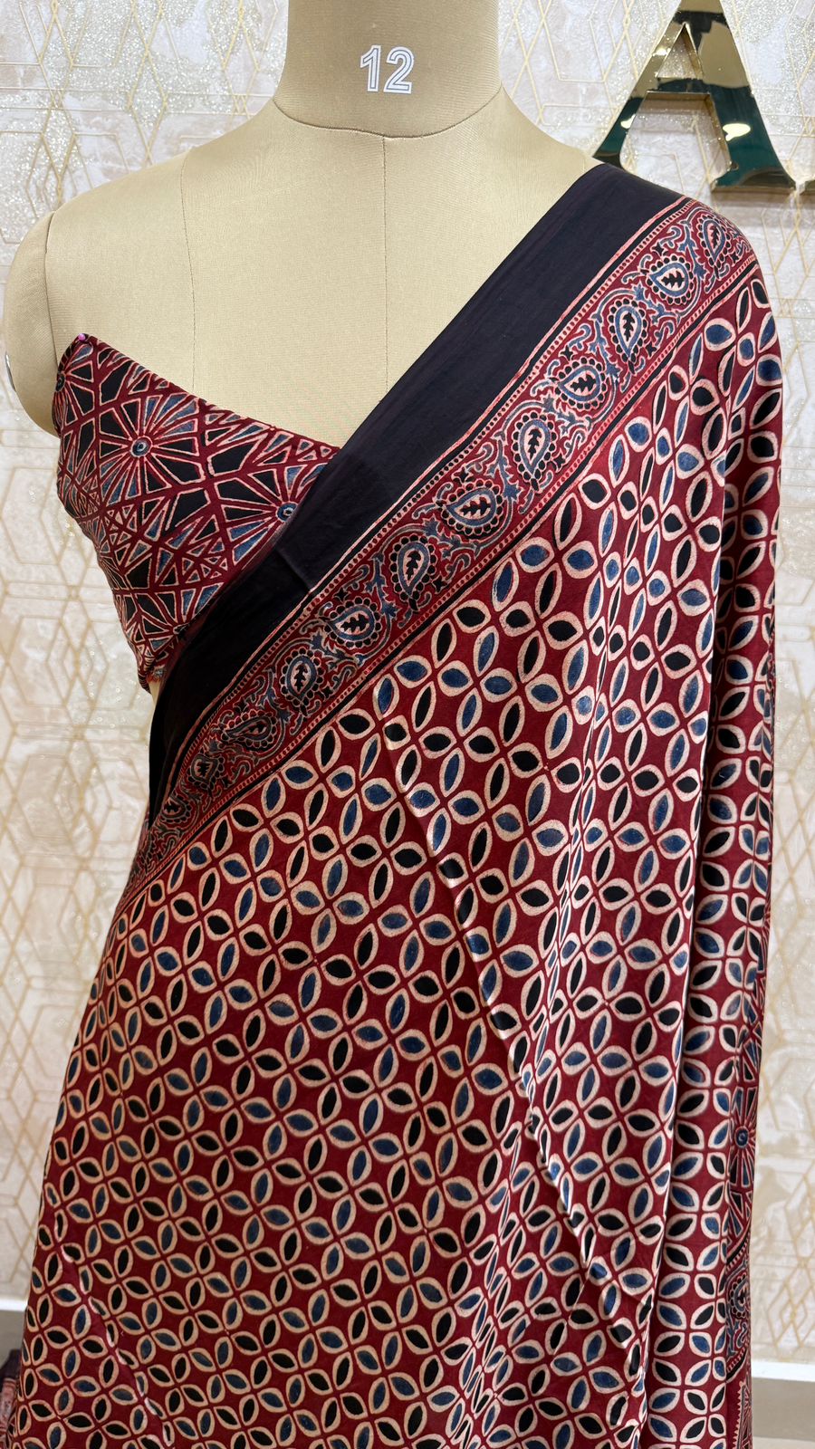 Maroon Pure Modal Silk Ajrak Print Saree 05