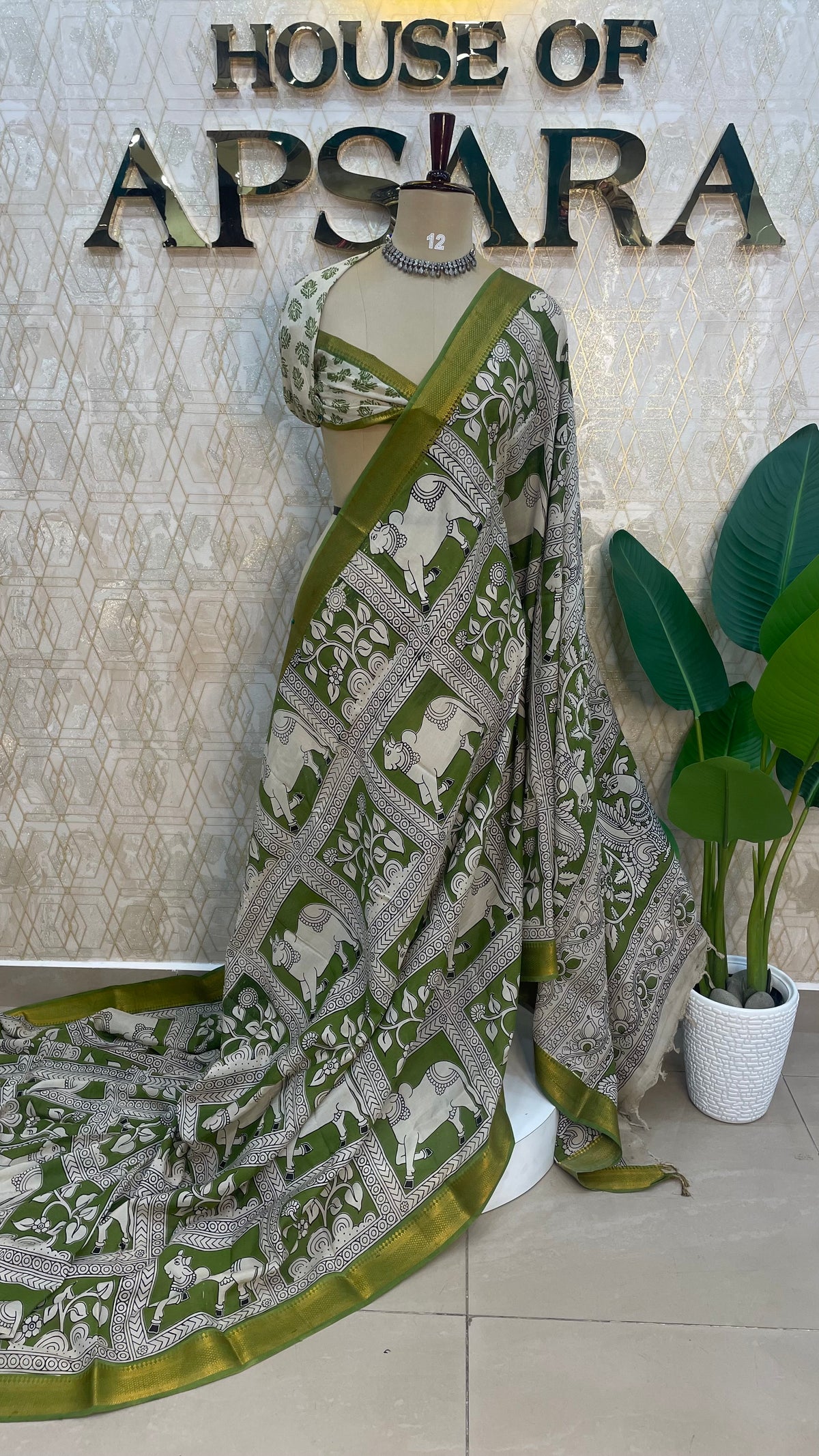 Green Pen Kalamkari Saree 104