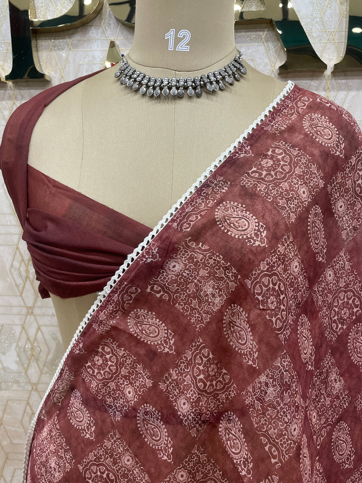 Rust Brown Soft Cotton Block Print Saree 46