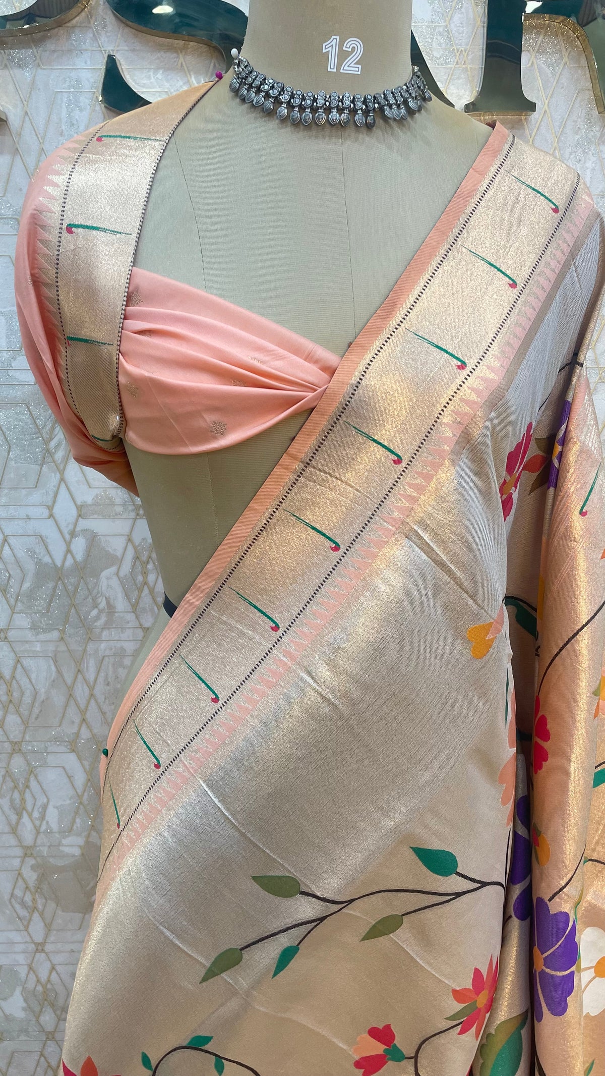 Gold n Peach Paithani Tissue Saree 100