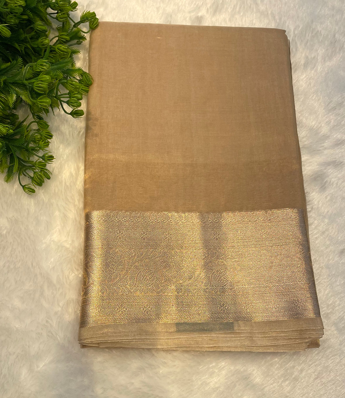 Cream Pure Tissue Organza Saree 11