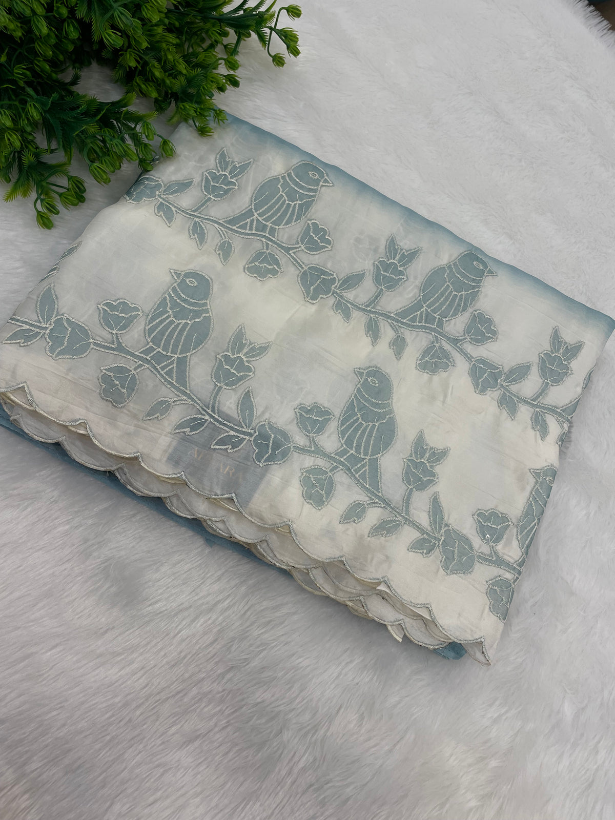 Blue n White Dual Shade Chanderi Silk Saree 13