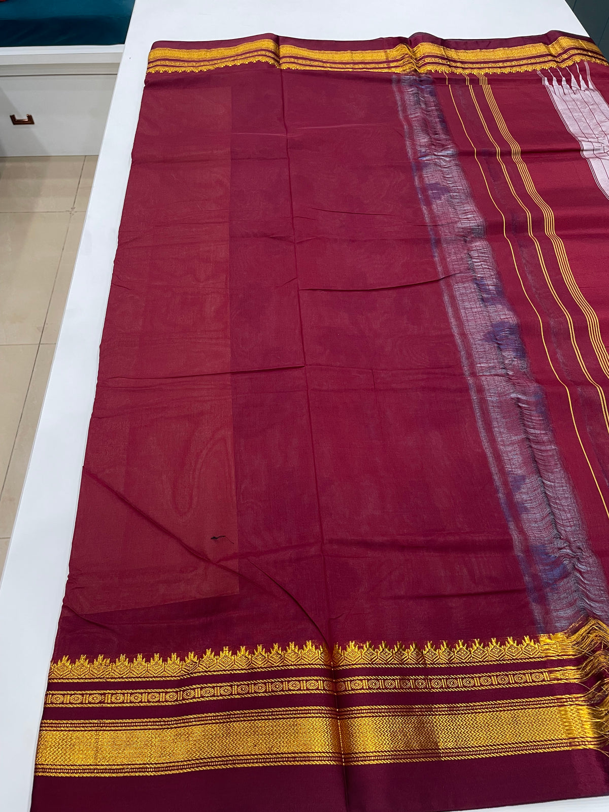 Grey n Red Cotton Silk Ilkal Saree 10