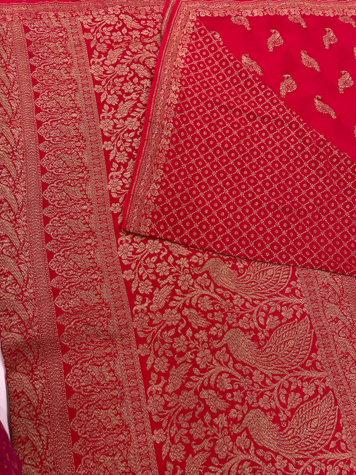 Red Pure Banarasi Crepe Self Saree 03
