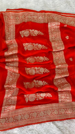 Rust Orange with Gold Zari Pure Khaddi Chiffon