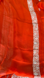 Rust Orange with Gold Zari Pure Khaddi Chiffon