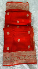 Rust Orange with Gold Zari Pure Khaddi Chiffon