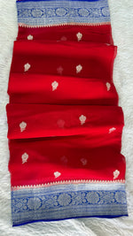 Red n blue with silver zari Pure Khaddi Chiffon