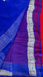 Red n blue with silver zari Pure Khaddi Chiffon