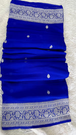 Royal Blue with Silver Zari Pure Khaddi Chiffon