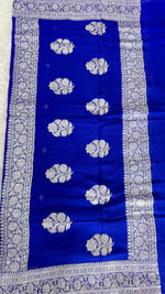 Royal Blue with Silver Zari Pure Khaddi Chiffon