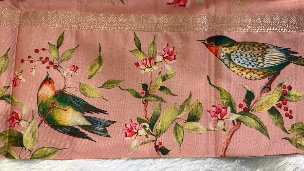 Pink Banarasi Soft tussarDigital print