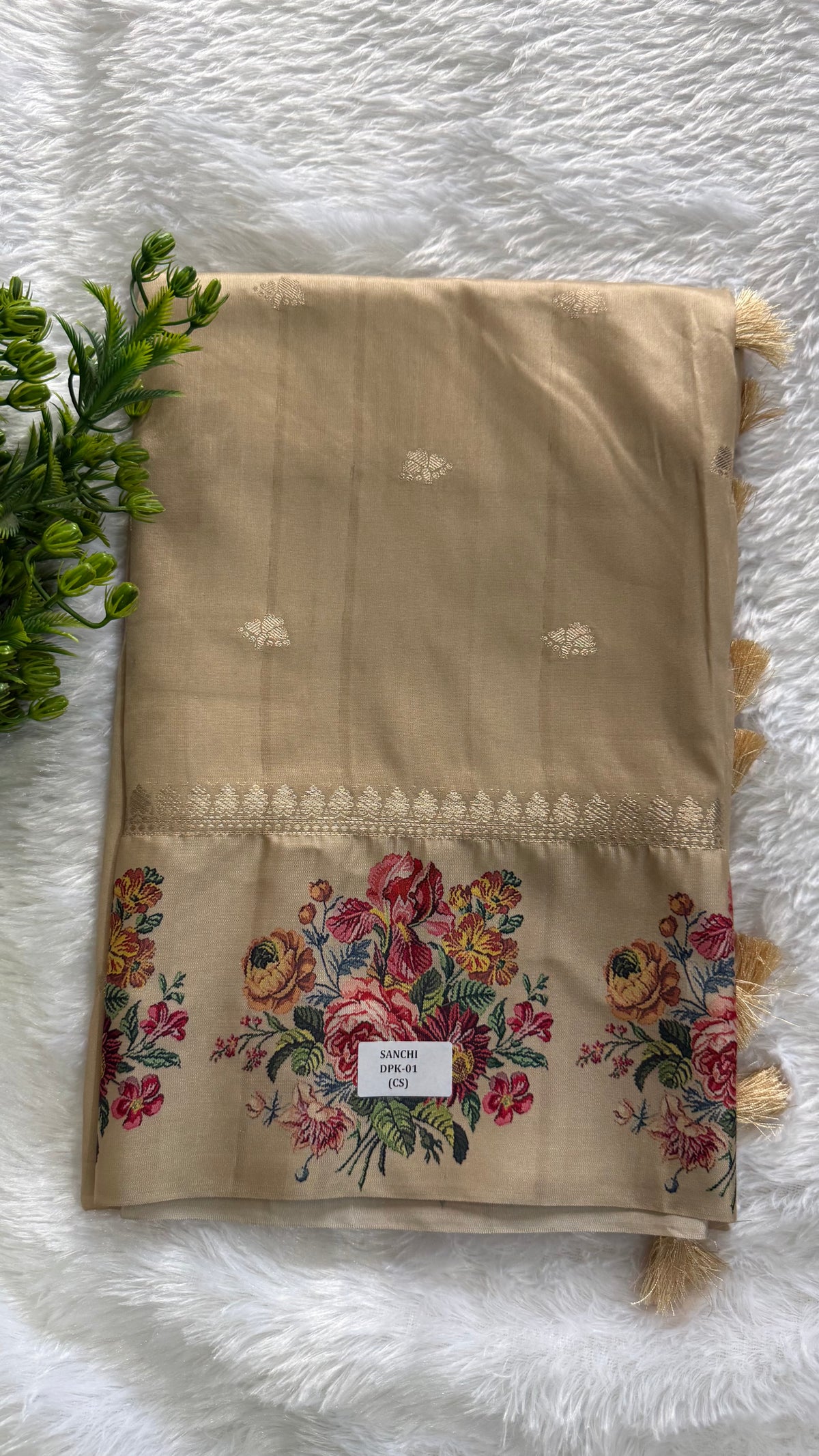 Cream Banarasi Soft tussar Digital print