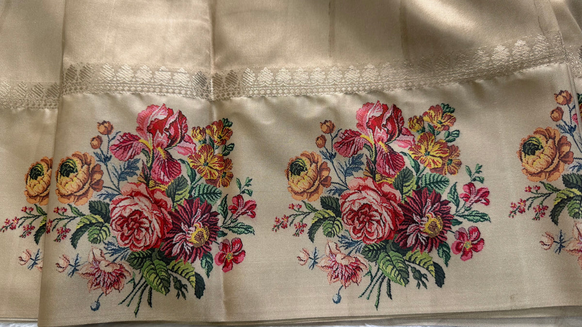 Cream Banarasi Soft tussar Digital print