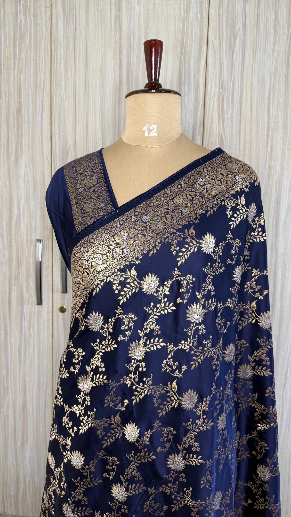 Navy Blue Mashru Satin Silk Saree