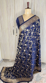 Navy Blue Mashru Satin Silk Saree