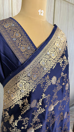 Navy Blue Mashru Satin Silk Saree
