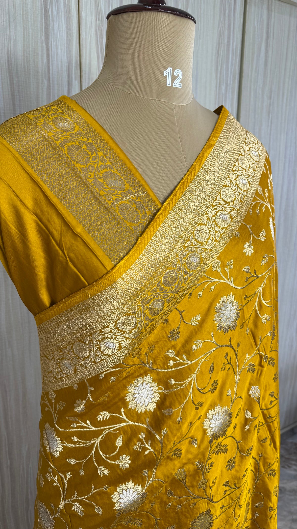 Mastard Yellow Mashru Satin Silk Saree