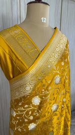 Mastard Yellow Mashru Satin Silk Saree
