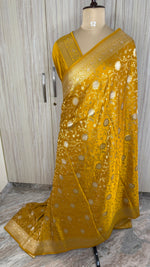 Mastard Yellow Mashru Satin Silk Saree