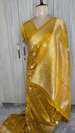 Mastard Yellow Mashru Satin Silk Saree