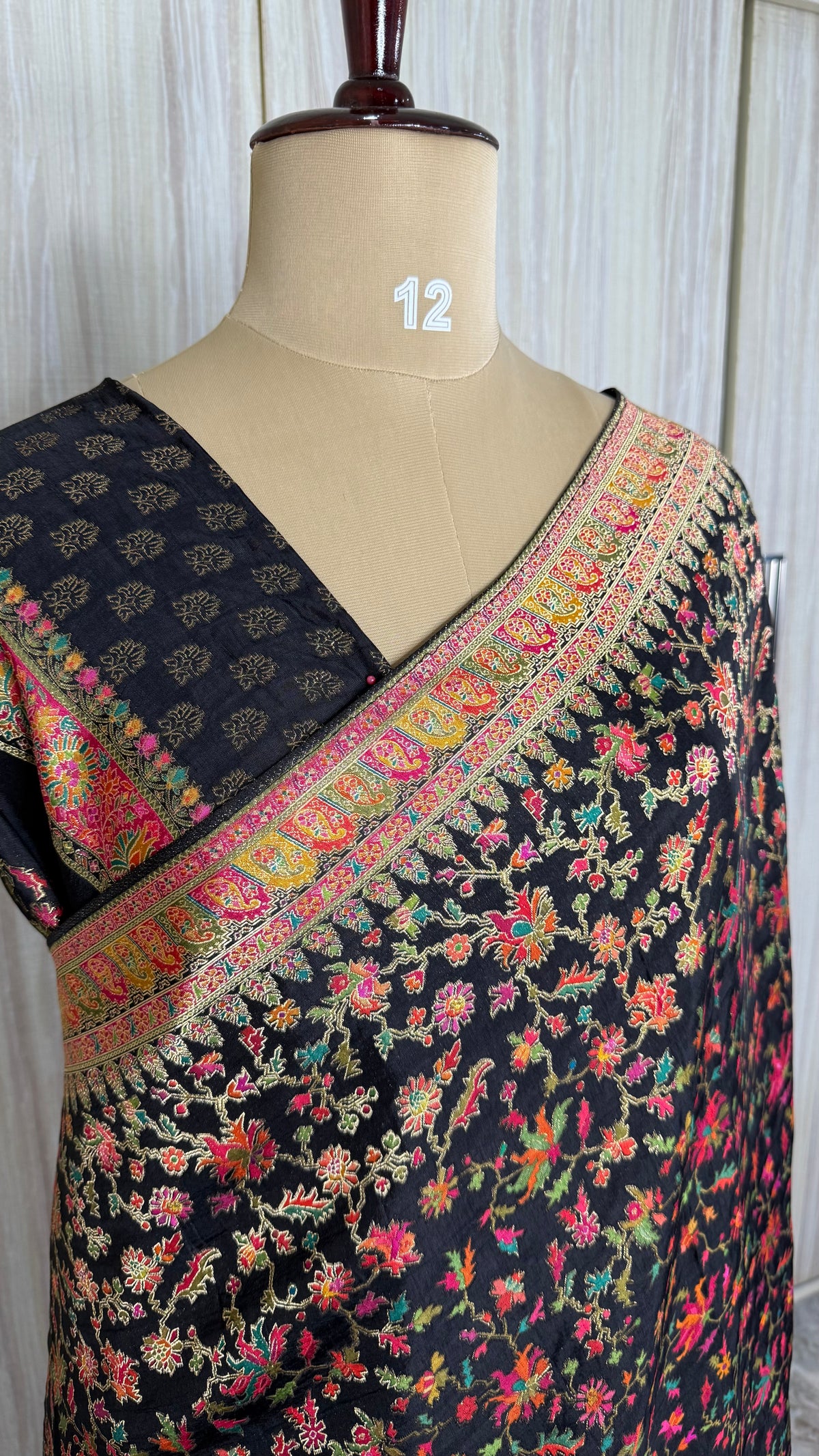 Black Pashmina Crepe Saree