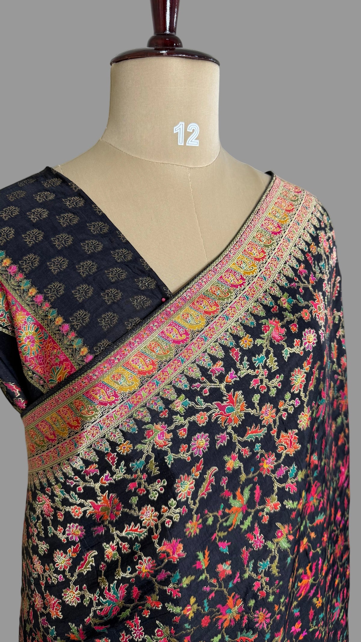 Black Pashmina Crepe Saree