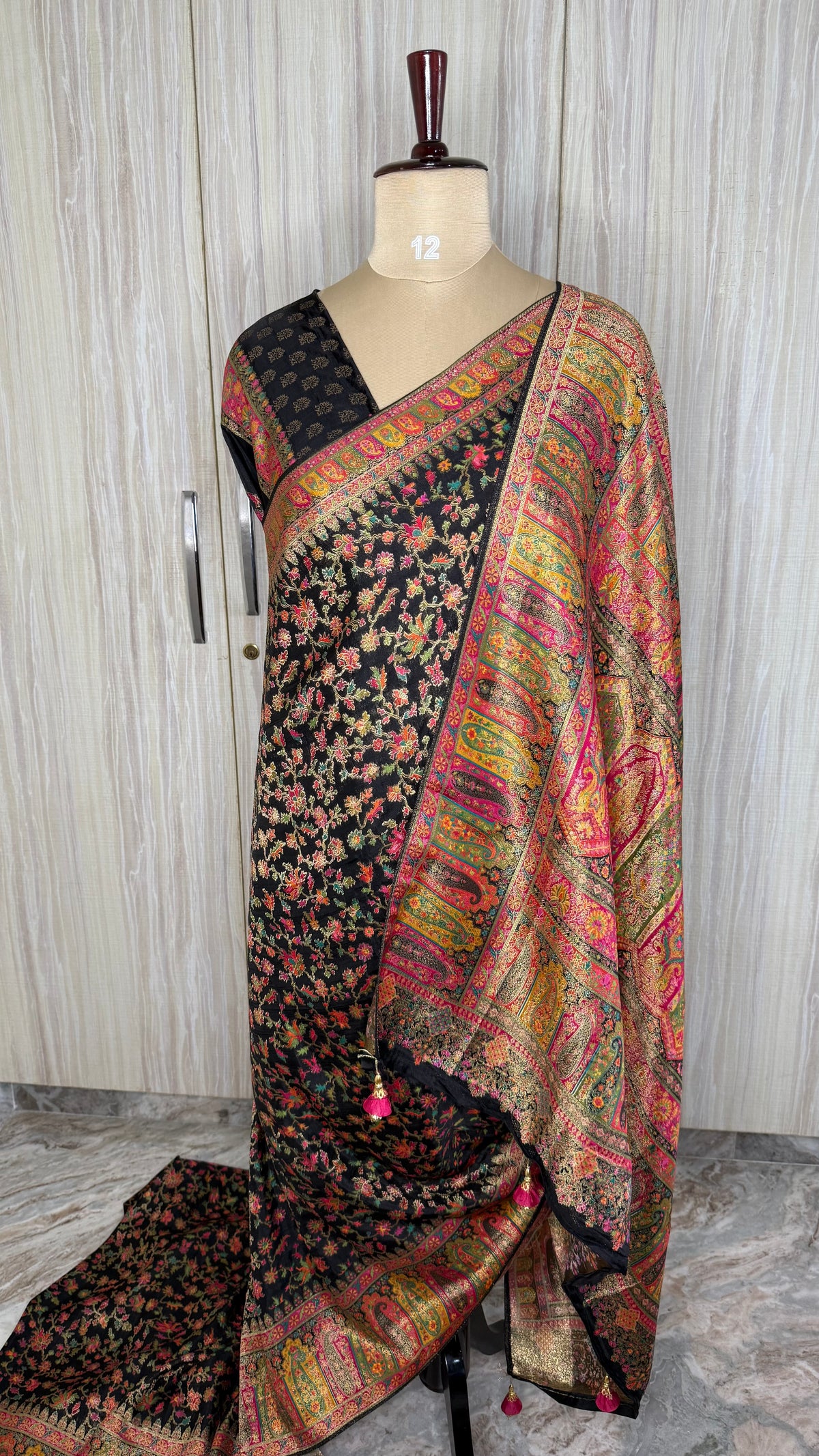 Black Pashmina Crepe Saree
