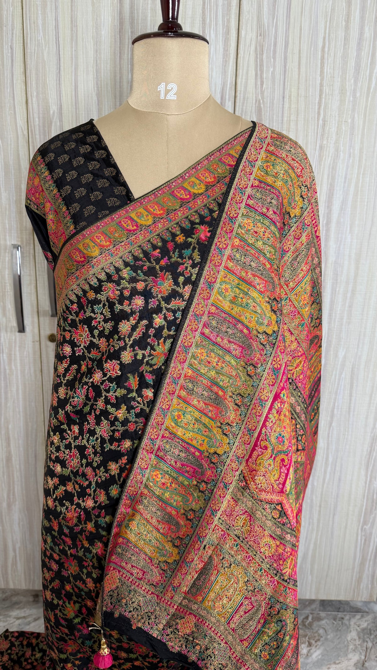 Black Pashmina Crepe Saree