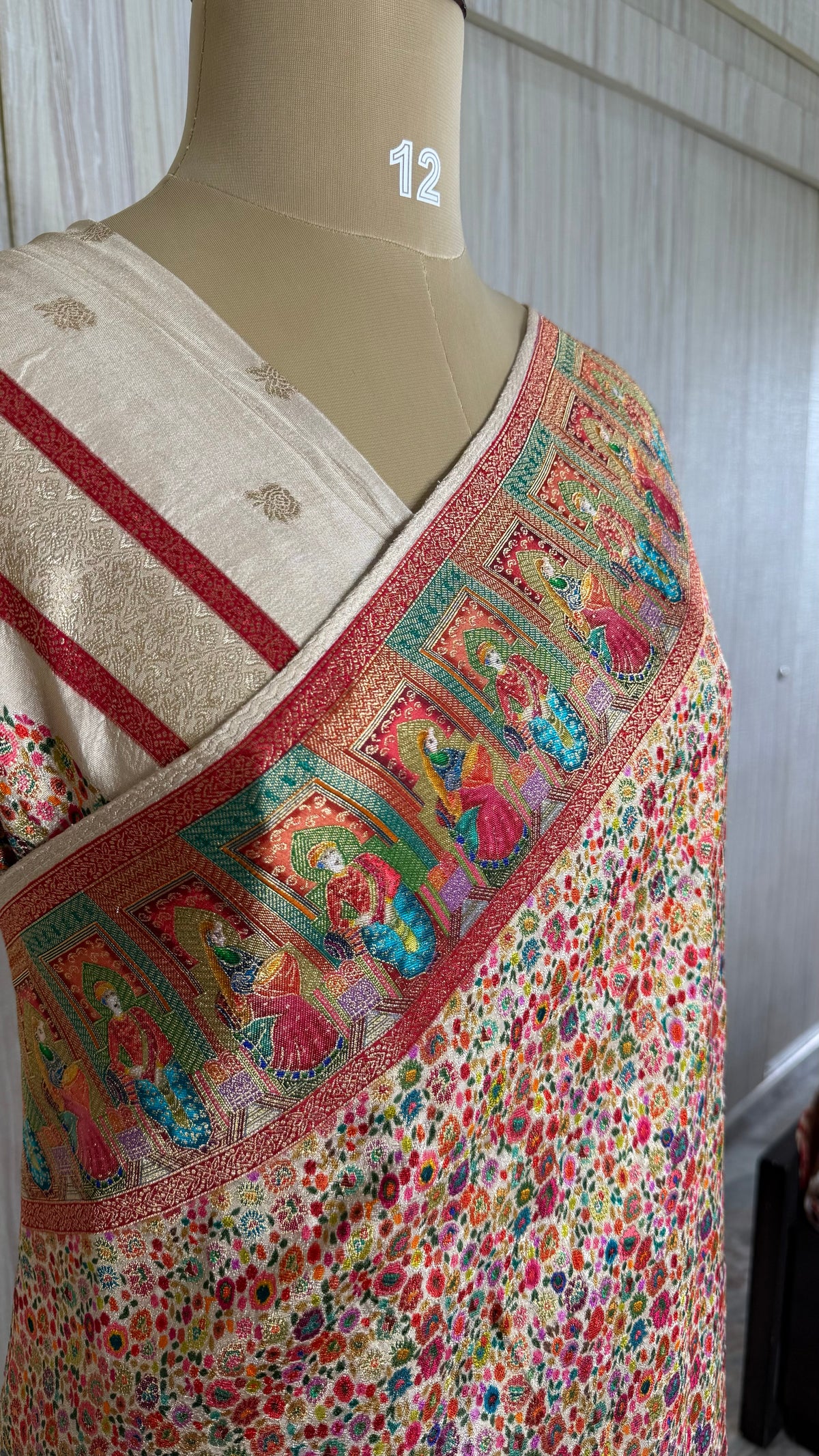 Cream Pashmina Crepe Saree