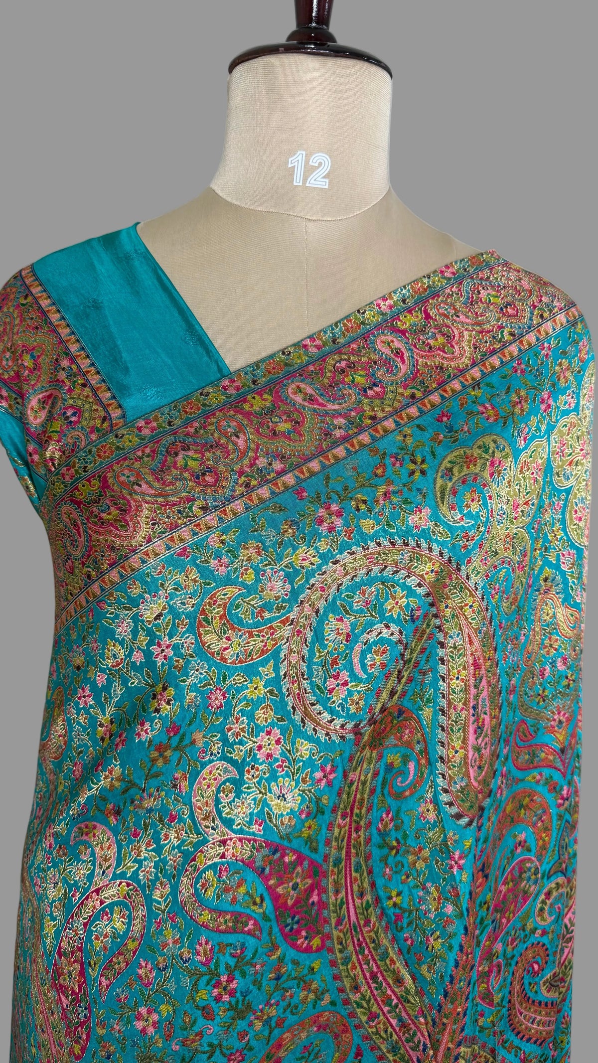 Teal Blue Pashmina Crepe Saree