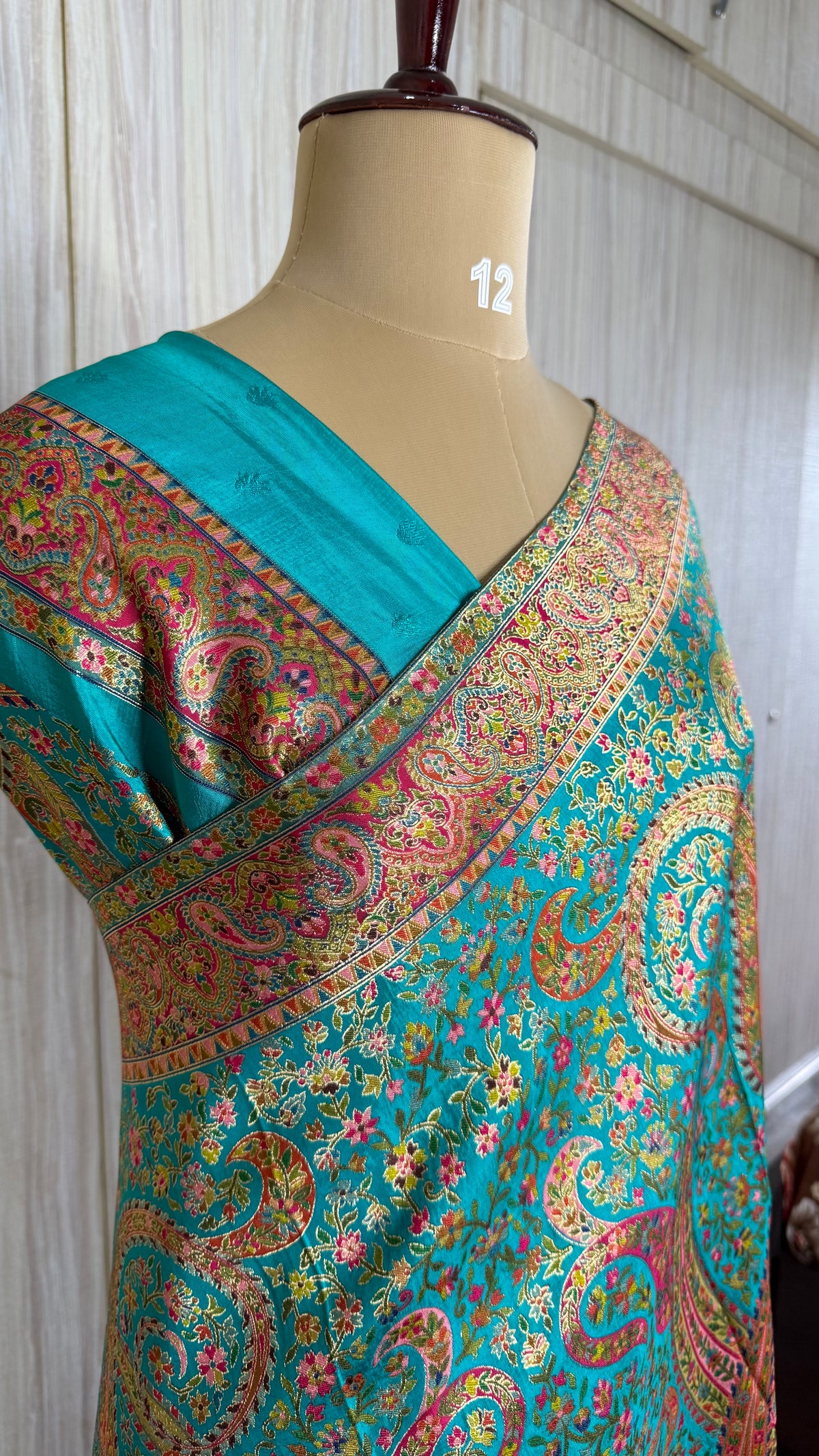 Teal Blue Pashmina Crepe Saree