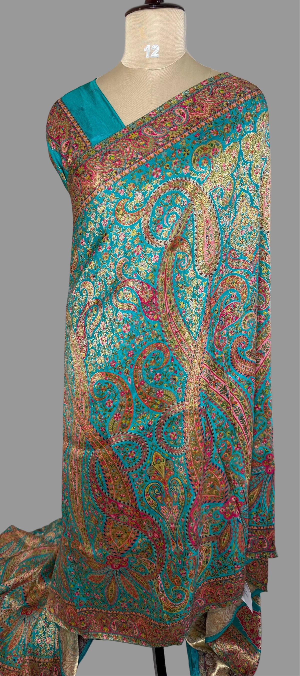Teal Blue Pashmina Crepe Saree