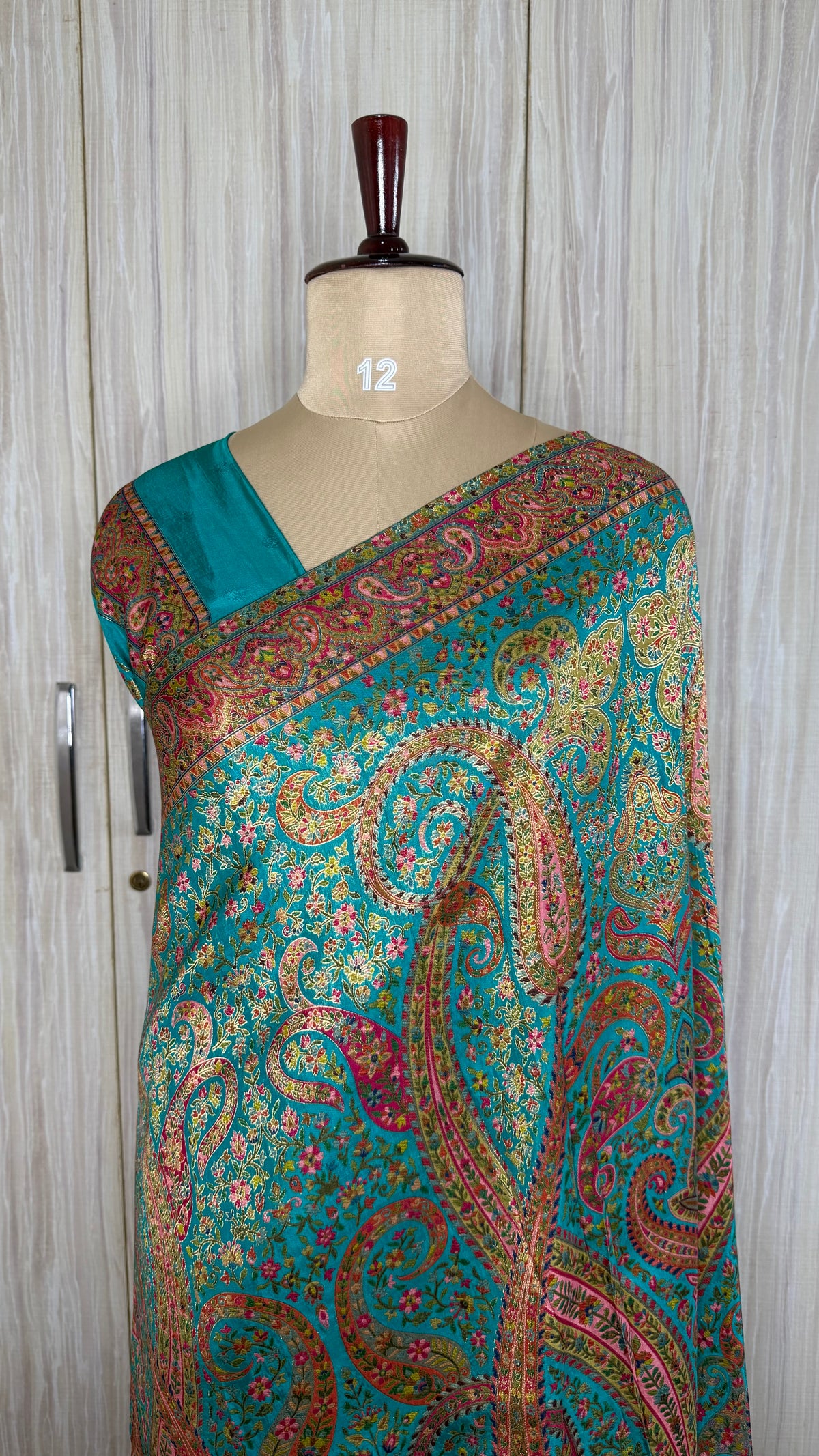 Teal Blue Pashmina Crepe Saree