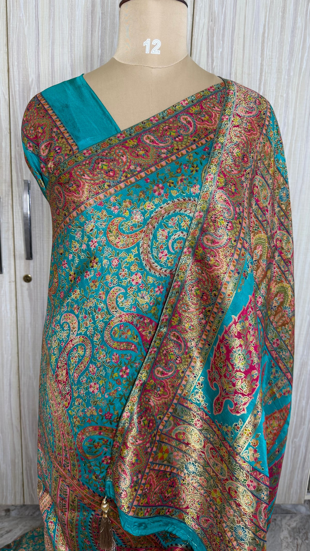 Teal Blue Pashmina Crepe Saree