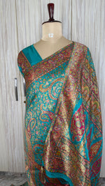 Teal Blue Pashmina Crepe Saree