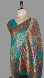 Teal Blue Pashmina Crepe Saree