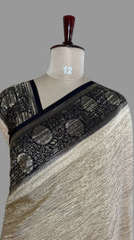 Cream and Black Crush Tissue Saree