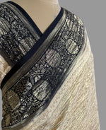 Cream and Black Crush Tissue Saree